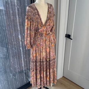 Spell Bohemian Pink and Orange Long Sleeve Dress